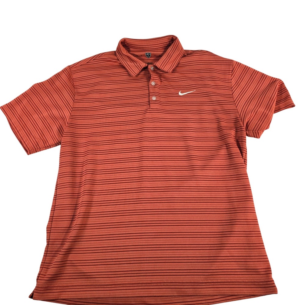 Nike Golf Mens Orange Stripe Dri-FIT Polo Shirt Large‎